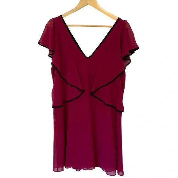 BCBG Dress BCBGeneration Women's Maroon V-neck Ruffle Tent/Shift Dress S… - Picture 11 of 15